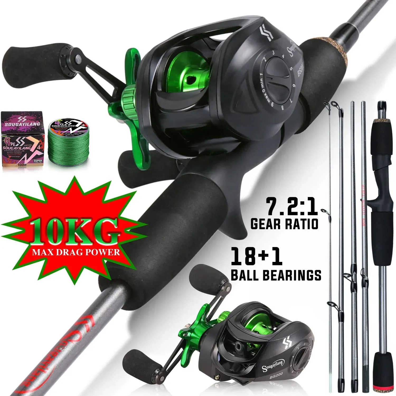 Fishing Rod Combo - Sougayilang Angelruten-Kombination, 1,7 m, Kohlefaser-Gussrute und