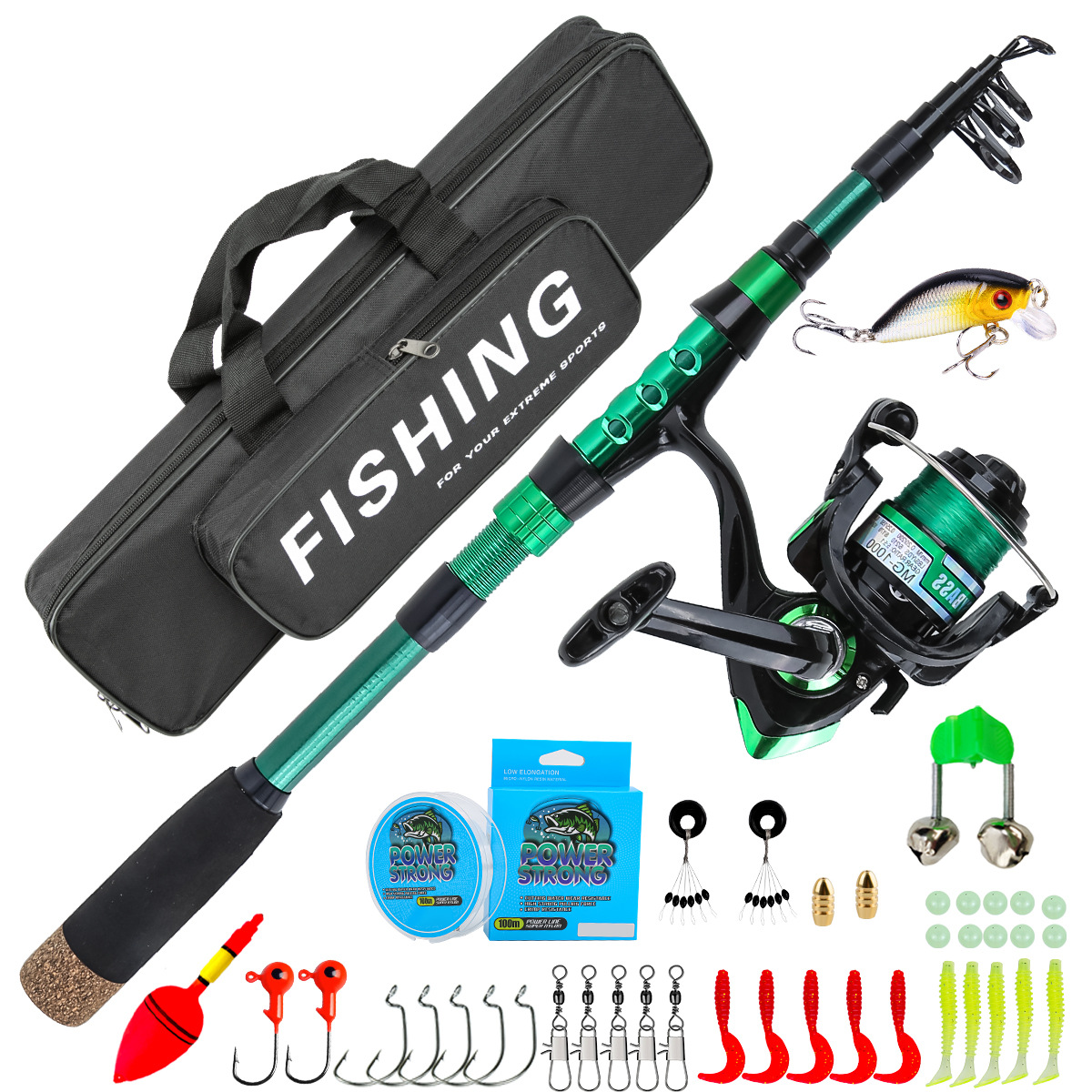 Fishing Rod Case - 1,8 Meter Grüne Carbon-Teleskop-Angelrute Combo All-in-One